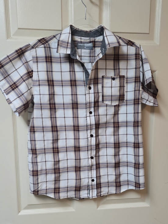 Eighth Avenue Other - Eighth Avenue | Boy's |Short-Sleeve | Plaid | Button-Up | White & Brown| Size 16